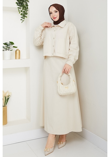 Cerza Ceket Etek İkili Takım 1534 - Bej Bej