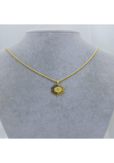 Yeni Sezon 22 Ayar Altın Kaplama Burgu Zincir'li Tuğra'lı Yonca Kadın Kolye Gold