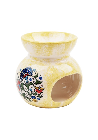 Motifli Seramik Buhurdanlık(Sarı)