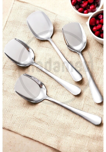 Madamev 4'lü Lüx Servis Kaşığı Seti Büyük Boy Paslanmaz Çelik Kaşık Salata Pasta Yemek Servis Mutfak