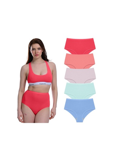 Likralı 5'li Kutu Premium Günlük Kullanıma Uygun Yüksek Bel Külot Berry G-007 D Resimdeki Renk