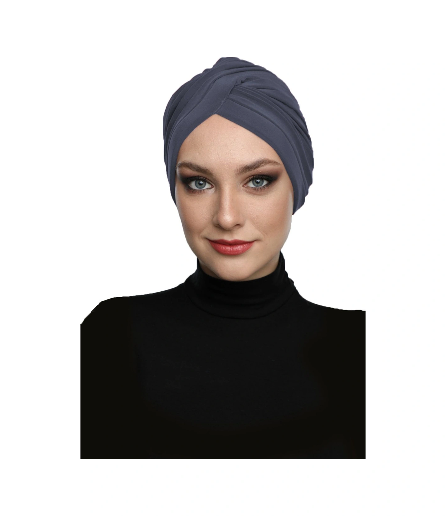 Çapraz W Nervürlü Ensesi Bantlı Koyu Gri Hazır Türban Tesettür Havuz Bonesi Koyu Gri