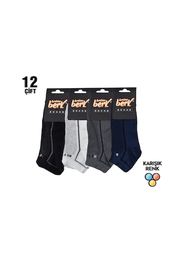 Berk Erkek Likralı Pamuklu Patik Çorap 12'Li Paket