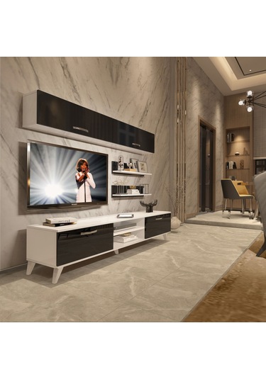 Decoraktiv Eko 5 Slm Dvd Retro Tv Ünitesi Tv Sehpası Beyaz - Siyah