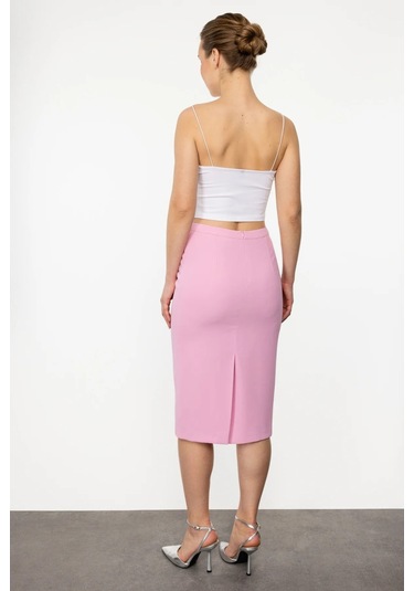 Ekol Kadın Midi Boy Yırtmaçlı Etek 5080 Pink Pembe