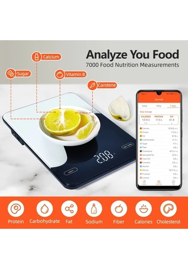 Honeybeeshop Beyaz 1 Adet Akıllı Dijital Gıda Tartısı Besin Hesaplayıcılı Usb Şarj Edilebilir Gram Ons Diyet Keto Makro Kalori Takibi 9.98kg Beyaz