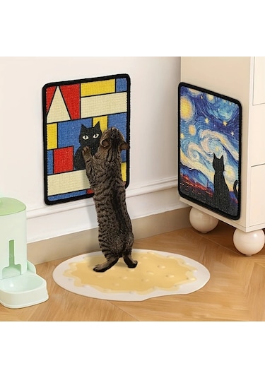 Honeybeeshop Dayanıklı Sisal Duvara Monte Kedi Tırmalama Tahtası Sunflower Yumuşak Kumaşlı İç Mekan Oyun Tırmık Tasarruf Tırmalayıcı Sanatsal Dekor