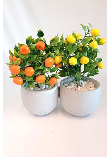 Yapay Ağaç Beton Saksıda Dekoratif Limon Ve Portakal Ağacı Tanzimi Turuncu-sarı-beyaz