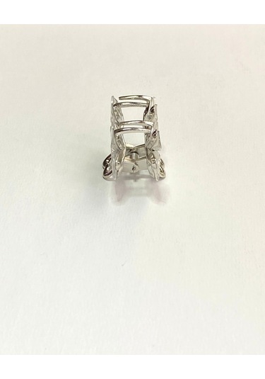 Gri Taşlı Çiçek Gümüş Detaylı Metal Mandal Toka 4 Cm Gri