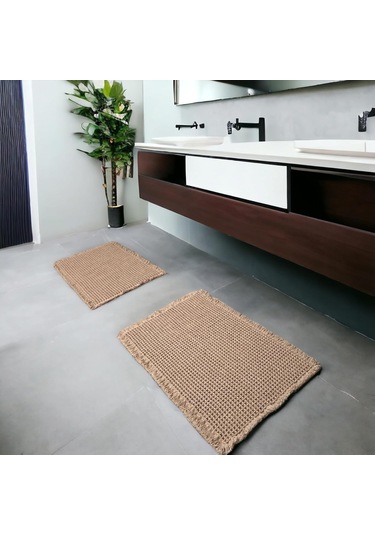 Ximistore9 Kahverengi 45x75 Cm Vafli Banyo Paspası - Süper Emici, Kayma Engeli, Kauçuk Tabanlı, Makine Yıkama Uygun, Yumuşak Dokulu Kahverengi