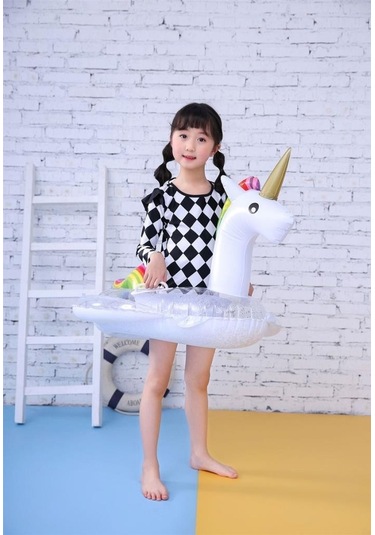 0-5 Yaş Beyaz Simli Unicorn Bebek Şişme Deniz Simidi, Çocuk Deniz Can Simidi, Yüzme Simidi Beyaz