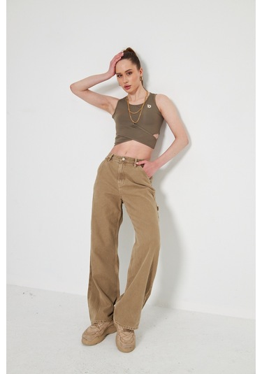 Kutaf Vizon Pamuklu Carpenter Pantolon Camel