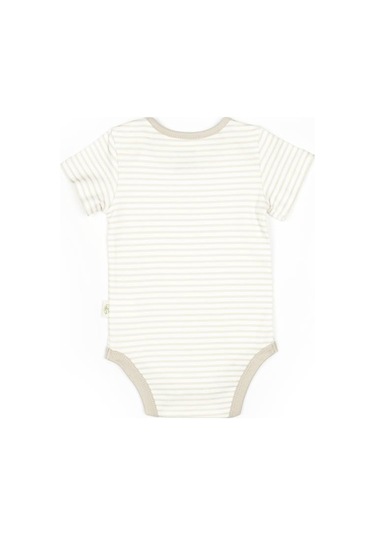 Bebek 3lü Kısa Kollu Badi Kutulu Set %100 Organik Pamuk, Bebek Ve Yenidoğan Serisi - Csy5763 Ekru - Yeşil