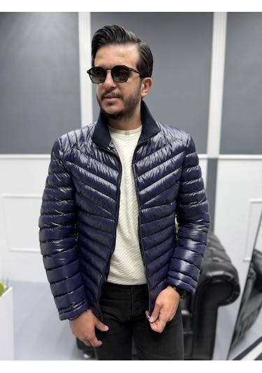 Avni Ceylan Erkek Parlak Şık Slim Fit Kışlık Şişme Mont Lacivert