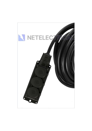 Kauçuk 3'lü Topraklı Grup Priz Uzatma Kablosu 10 Metre 3x2.5 Mm² Ttr Kalın Siyah Kablolu 10 Metre