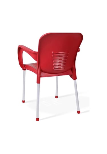 4 Adet Metal Ayaklı Plastik Sandalye Koltuk Kırmızı Kırmızı