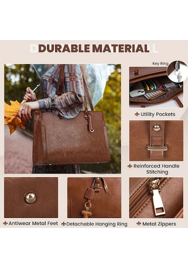 Xuweiwei Nubıly Kadın 15.6 Inç Vintage Siyah Faux Leather Profesyonel Laptop Çantası İş Ofis Sırt Çantası Açık Mavi