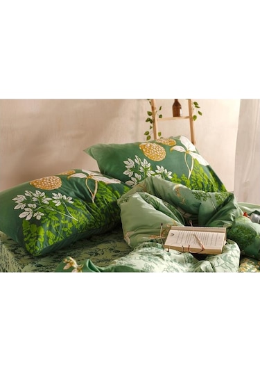 Doqu Home Saten Nevresim Takımı Çift Kişilik Rose Glow Yeşil