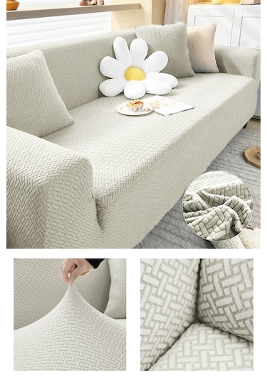 Tuğla Desen 3 Krem Kişilik Lastikli Kanepe Örtüsü Lastikli Koltuk Örtüsü Koltuk Kılıfı Krem