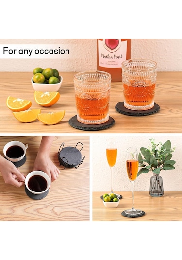 Xurunkeji Taş Bardak Altlığı 10cm Yuvarlak Cam Bardak Altlığı Pratik Standlı İçecekler, Kupalar, Barlar, Bardaklar İçin Uygun Siyah