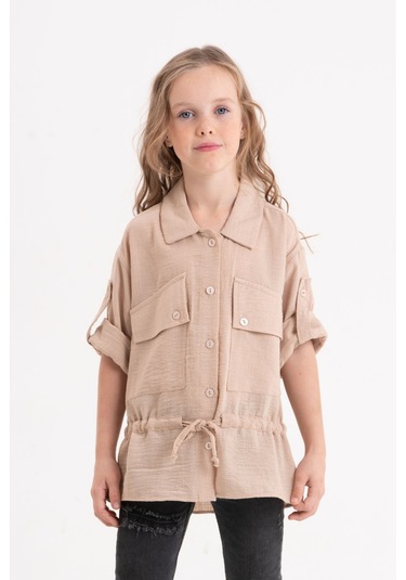 Kız Çocuk Kuşaklı Gömlek 3080 Bej