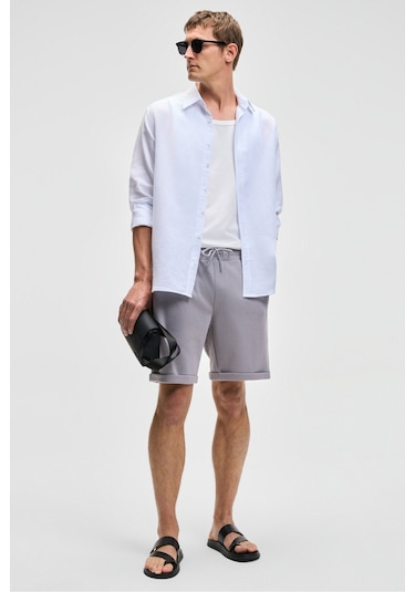 Grimelange YOURI Erkek Beli Lastikli Arka Tek Cepli Relaxed Fit Lila Şort