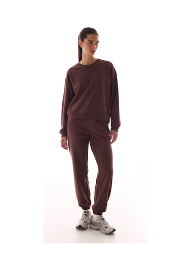 Penti Kahverengi Dikiş Detaylı Bisiklet Yaka Pamuklu Sweatshirt