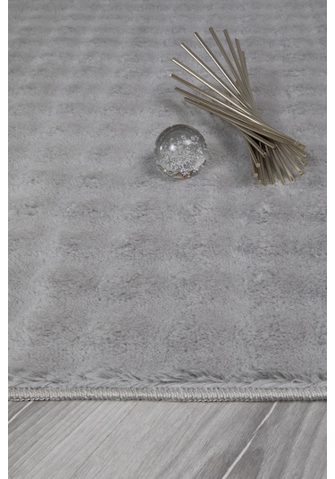 Bubble Oval Yumuşak Peluş Kaymaz Salon Oturma Odası Balkon Halısı Yolluk Gri