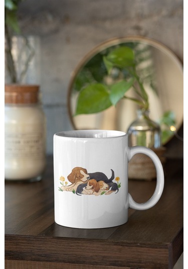 Patili Yavruların Neşesi-köpek Baskılı Beyaz Kupa Bardak