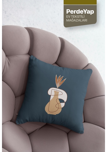 Lacivert Kiremit Sürrealist Çiçekler Desenli 4lü Kırlent Kılıfı