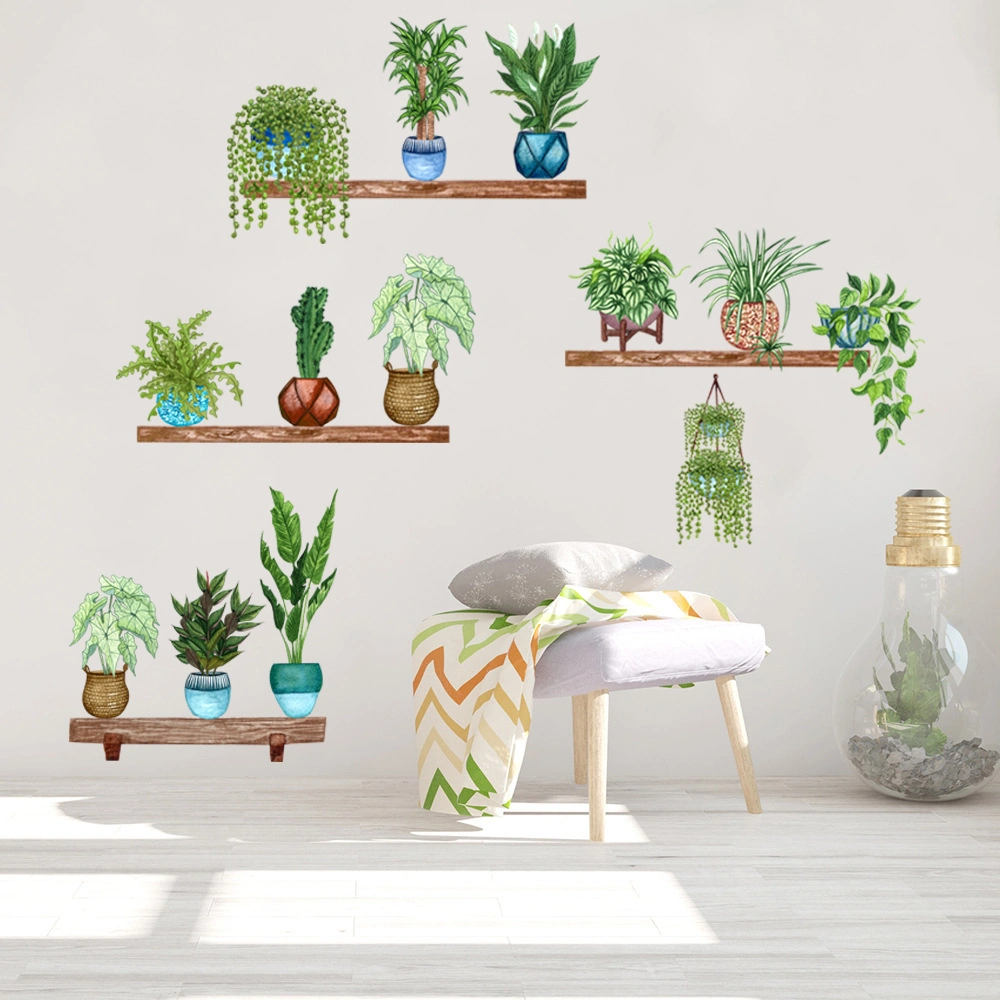 Raflı Saksılı Çiçek Tasarımlı Yapışkanlı Sticker 4741 Akçaağaç