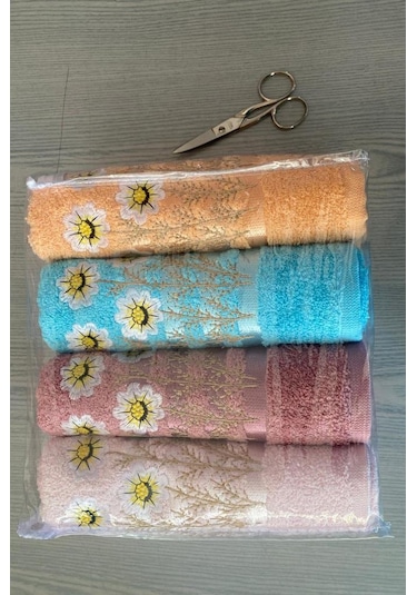 Daisy Soft 4lü Nakışlı Çeyizlik Havlu Takımı Çok Renkli