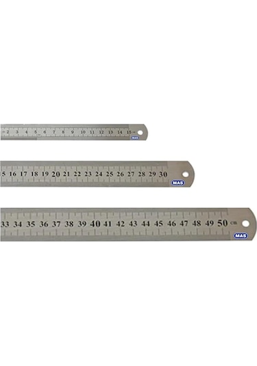 Mas Çelik Cetvel 15 Cm + 30 Cm + 50 Cm - 3'lü Set