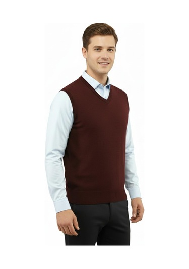 Çizgi Triko Erkek V Yaka Süveter Çelik Örgü Regular Kalıp 5200h Bgl-st04962 Bordo