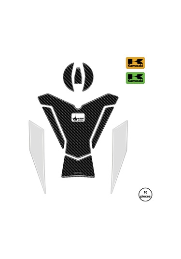 Kawasaki Zx-6r 2025 İle Uyumlu Kaydırmaz 6d Karbon Ve Şeffaf 10 Parça Tank Pad Seti Gc68 Siyah Motor KARBON