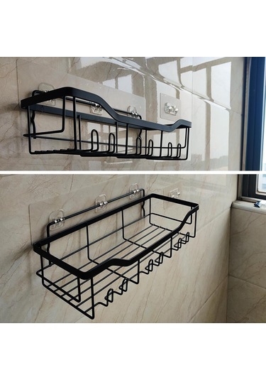 2 Adet / Takım 6 Kanca Yumruksuz Karbon Çelik Depolama Sepeti Banyo Drenaj Organizasyon Rafı Gümüş