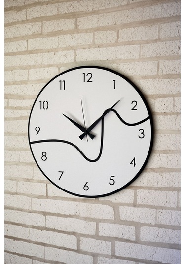 Dekoratif Yeni Modern Caph Beyaz - Siyah Ahşap Duvar Saati 48cm Siyah - Beyaz