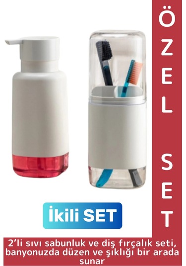 Dayanıklı Banyo Sabun Losyon Şampuan Pratik Çok Şık Modern Sıvı Sabunluk Diş Fırçalık İkili Set Çok Renkli