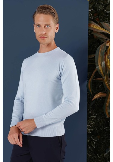 Tr 858 Slim Fit Mavi Klasik Triko Mavi