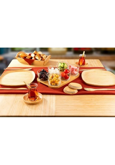 Bambum Lincoln - 13 Parça Cam Kahvaltılık Takımı Ahşap