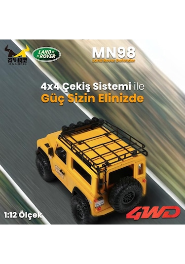 Mn Model Mn98 V2 1/12 Land Rover Defender D90 4wd Rc Model Crawler Offroad Uzaktan Kumandalı Araba Truck Rtr Lisanslı Sarı+dahili Işık Seti