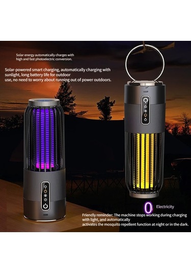 Xuweiwei Gri Usb Ve Güneş Şarjlı Sivrisinek Öldürücü Lamba 3 Zaman Ayarı Ev Kamp Taşınabilir Böcek Kovucu