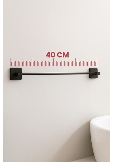 Siyah Yapışkanlı Uzun Havluluk Kare Topuzlu, Yapıştır/vidala Montajlı Dayanıklı Metal Askı - S-101 - Kts Siyah