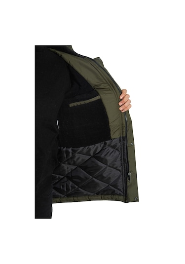 Montland Erkek Haki Içi Polarlı Su Ve Rüzgar Geçirmez Kapüşonlu Kışlık Mont Haki