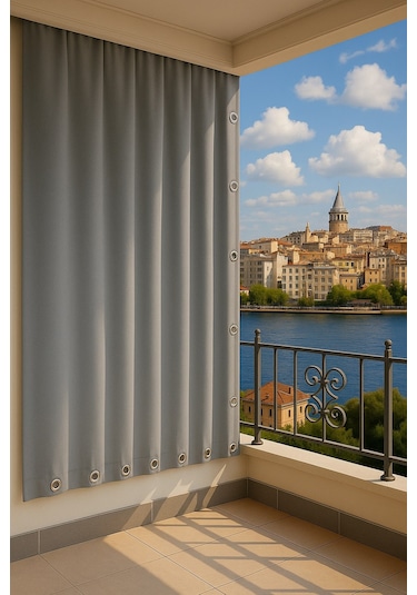 Gencer Home Balkon Perdesi Kuş Gözü Ölçü Seçenekli Gri Gri