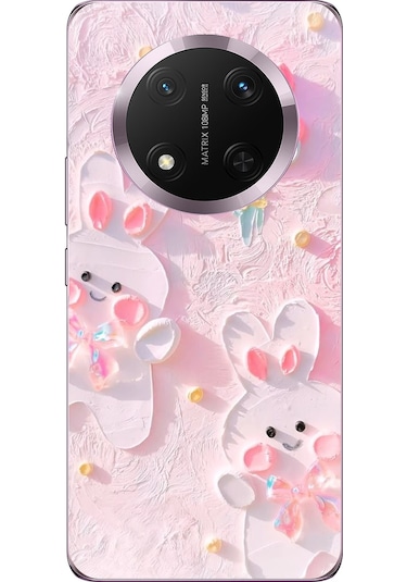 Honor Magic 7 Lite Uyumlu Sevimli Tavşanlar Baskılı Silikon Kılıf Renkli