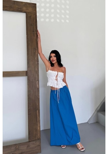 Defymoda Etek Şanel Boy Soft Kumaş - Saks Saks