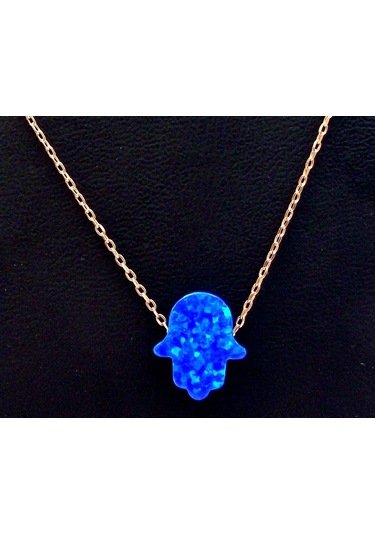 Mavi Opal El Fatma Ana Eli Gümüş Kolye Sevgiliye Hediye