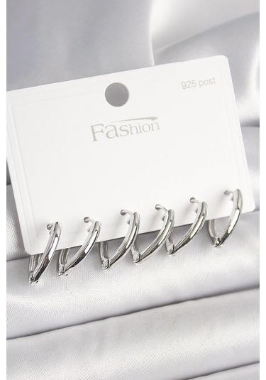 925 Ayar Gümüş Çivi Pirinç Gümüş Renk Üçgen Model Kadın Küpe Seti çok renkli