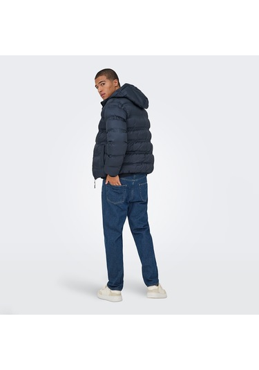 Only&sons Union Seamless Life Puffer Erkek Lacivert Kapüşonlu Mont Lacivert